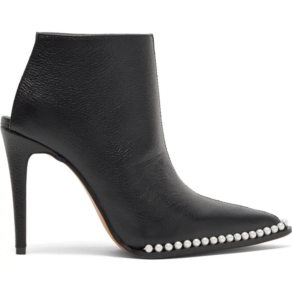 KARL LAGERFELD PARIS Cyron Faux Pearl Trimmed Ankle Bootie